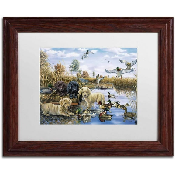 Trademark Fine Art 'A Playful Tail Waggin' Day' Canvas Art by Jenny Newland, White Matte, Wood Frame