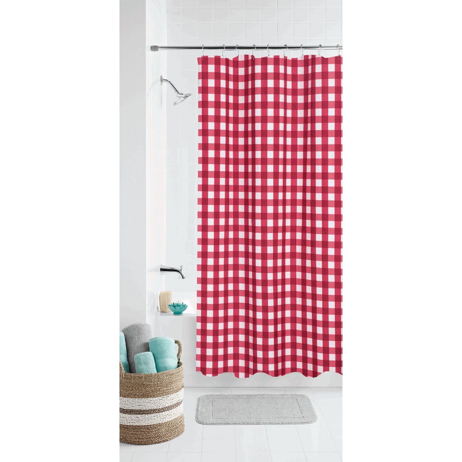 Mainstays Gingham Red Shower Curtain