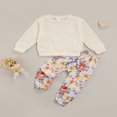 thumbnail image 3 of Baby Girls Long Sleeve Solid Color Waffle Pullover Tops+Long Pants Flower Printed, 3 of 10