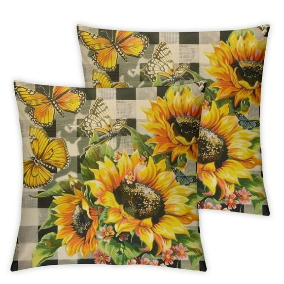 BANET Set of 2 Yellow Floral Spring Summer Outdoor Decorative Throw Pillows Farmhouse Pillowcases Cushion Case Decor for Home Sofa Couch Bed 12x12in