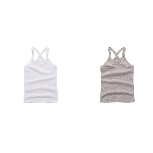(2-Pack) Rinsvye Children Vest Sleeveless Undershirt Pure Tank Tops Girls Lightweight Breathable Summer
