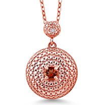 Gem Stone King 0.38 Cttw Round Red Garnet White Diamond Rose Plated Pendant with Chain
