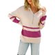 thumbnail image 4 of VISgogo Mujer Otoño Invierno Jersey de Punto Manga Larga Solapa Cremallera Patchwork Sudadera VISgogo moda, 4 of 9