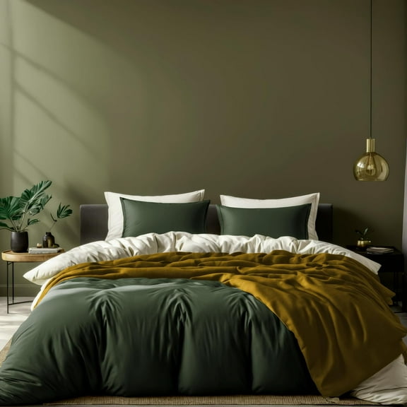 XIACOCO-Dark Green Duvet Cover King Size, Microfiber Duvet Cover With Zipper, Duvet Cover Set With 2 Pillow Shams, Luxury Soft Comforter Cover King Size, 104 X 90 | Comforter Not Included