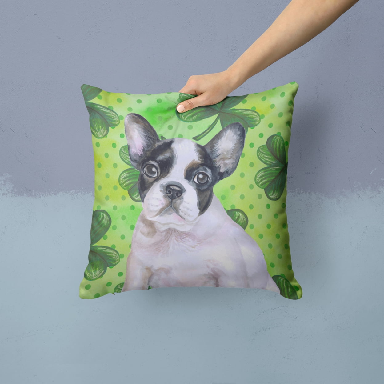 French Bulldog Black White St Patrick's Fabric Decorative Pillow