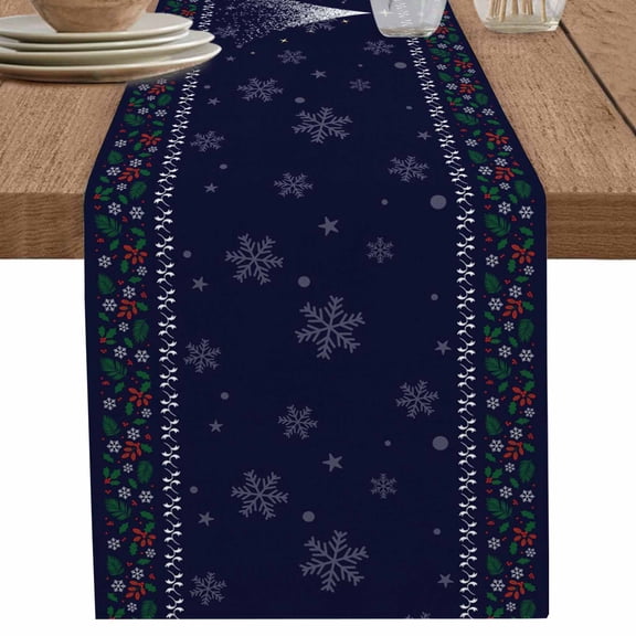 nqOlkjepod Christmas Elk Table Runner 48 Inches Long Farmhouse Dress Scarves, Winter Snowflake Xmas Tree Leaf Navy Blue Dining Tablerunner for Coffee Table/Kitchen Island/Party Décor, 13" x 48"