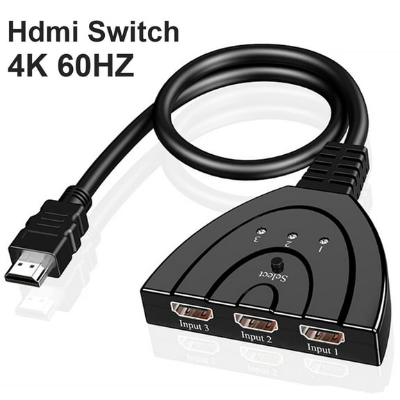 HDMI Switch,4K 60Hz HDMI Splitter 3 in 1 Out, 3-Port Switcher Selector with Pigtail HDMI Cable,Supports Full HD 4K 30Hz 1080P 3D Player, Compatible with PS4/3, Xbox, Fire Stick, Roku, PC,TV