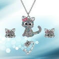 thumbnail image 1 of Fashion Crystal Cat Jewelry Set, Rainbow Animals Cat Earinmgs Rings Necklace, 1 of 1