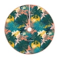 thumbnail image 2 of Halloween Christmas Tree Skirt - Hawaiian Style Blue Yellow 30 Inches Christmas Tree Skirt for Halloween Holiday Indoor Home Christmas Tree Decorations with Three Ribbons, 2 of 7