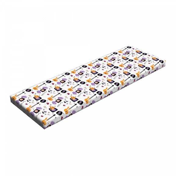 Rock and Roll Bench Pad, Repetitive of Alternative Music Instruments, HR Foam Cushion with Decorative Fabric Cover, 45" x 15" x 2", Orange Violet, by Ambesonne