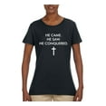 thumbnail image 2 of Wild Bobby He Came He Saw He Conquered Inspirational/Christian Women Graphic Tee, Black, Small, 2 of 6