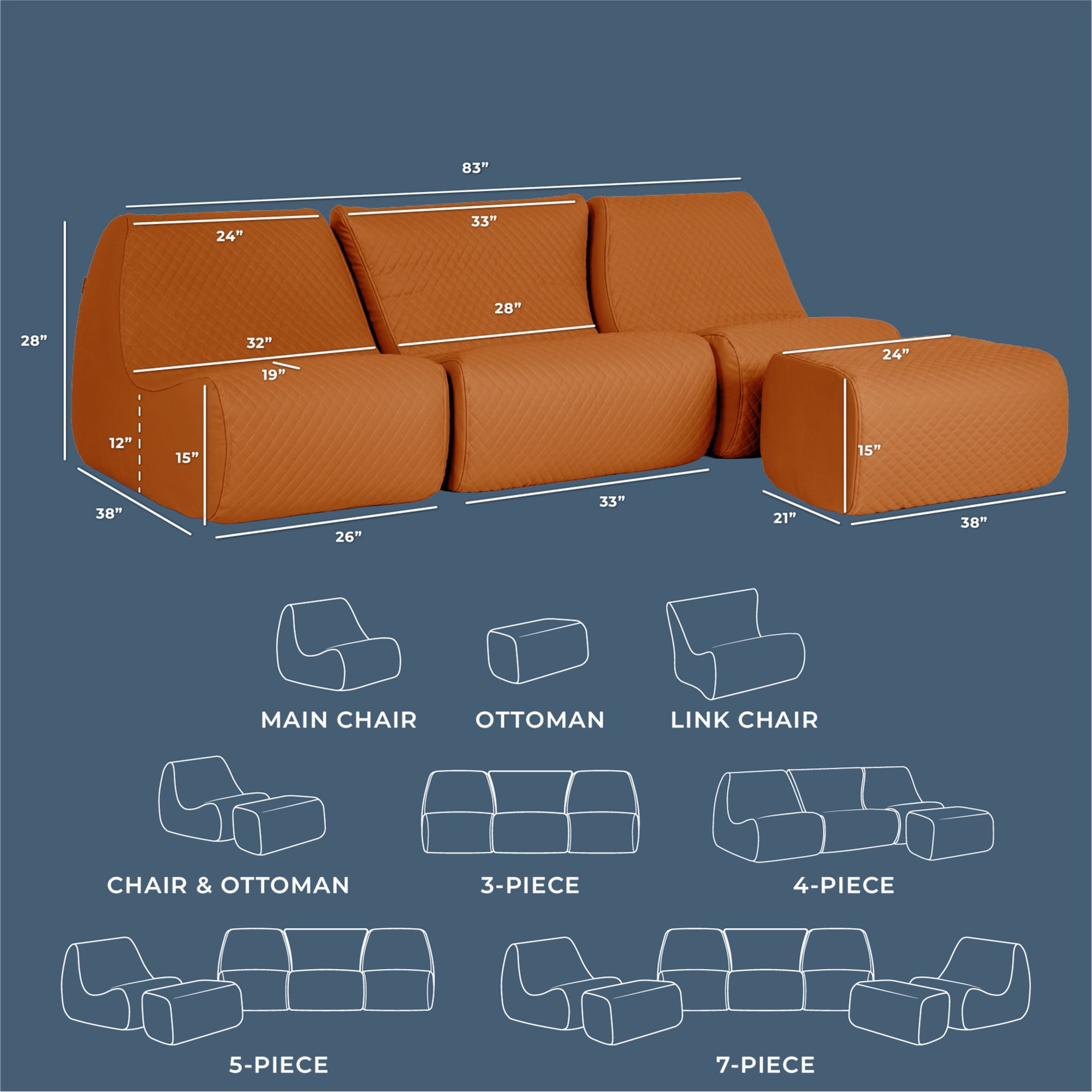Big Joe Solvana Outdoor Sectional, 4 Piece Patio Furniture Set, Weather-Resistant Cool Touch Silicone Stitched Leather Sofa, Honey Sand