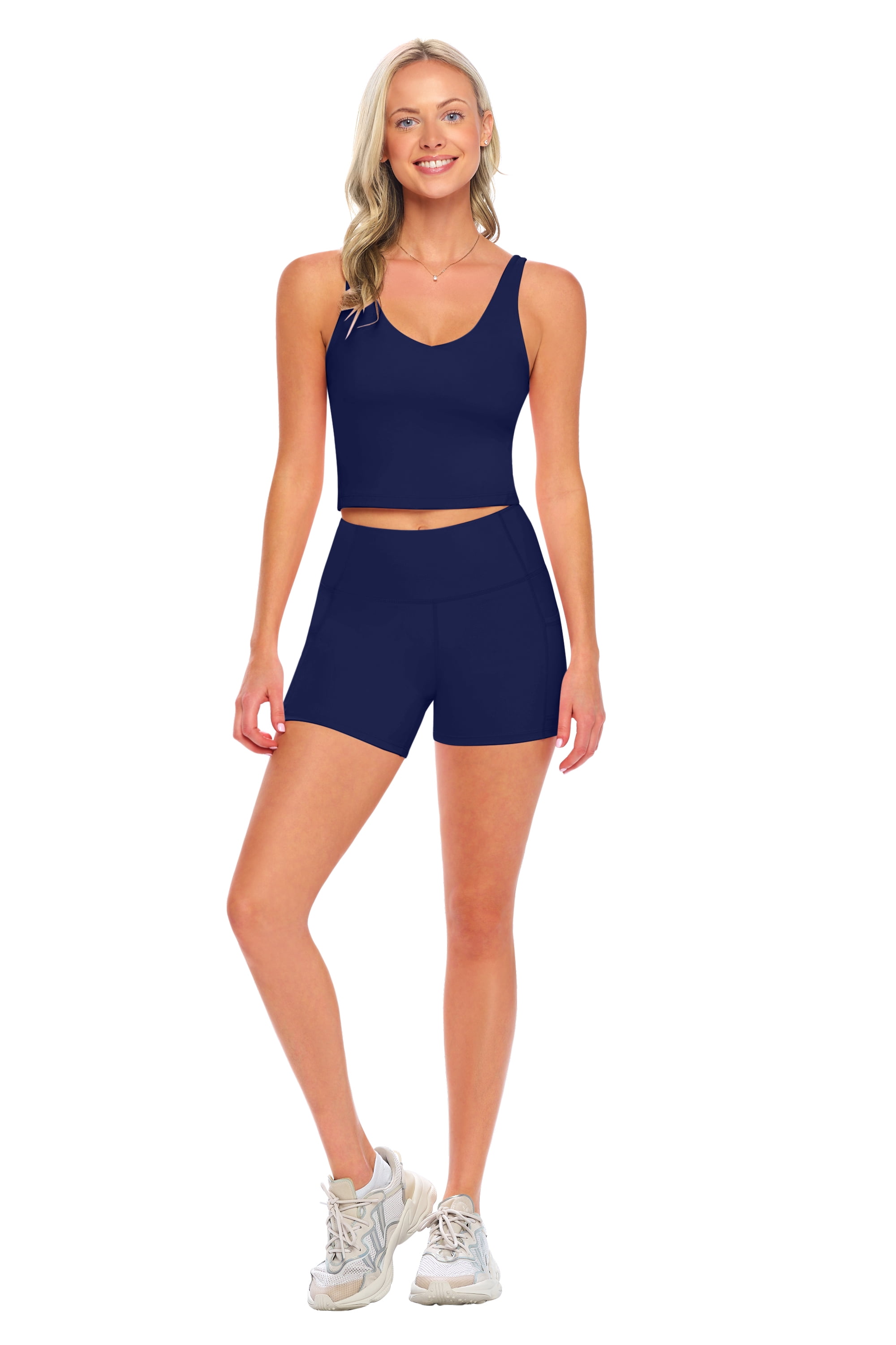 Workout Sets for Women 2 Piece Seamless Ribbed Crop Tank High Waist Shorts  Yoga Outfits (Large, True Royal Blue) 