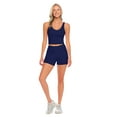 thumbnail image 6 of Workout Sets for Women 2 Piece Seamless Ribbed Crop Tank High Waist Shorts Yoga Outfits (Medium, True Navy Blue), 6 of 7