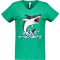 thumbnail image 3 of Inktastic Great White Shark Jumping Women's V-Neck T-Shirt, 3 of 5