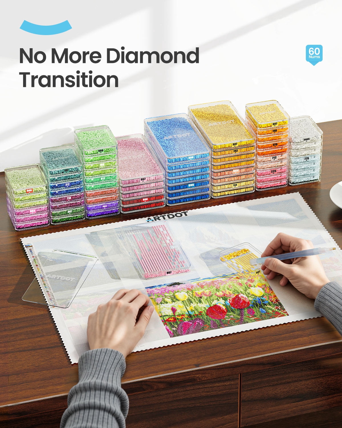 ARTDOT 60-Piece 2-in-1 Stackable Diamond Painting Storage Trays with Lids, Plastic Craft Organizer Box for Beads and Tools
