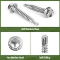thumbnail image 4 of 45 PCS #14 x 3-1/2" Hex Washer Head Self Drilling Screw, 410 Stainless Steel Fast Self Tapping Screws, Flanged Sheet Metal Screws, 4 of 6