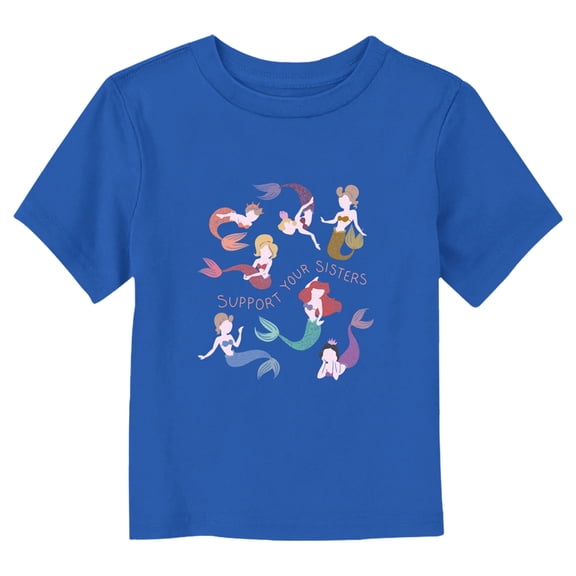 Toddler's The Little Mermaid Support Your Sisters Graphic Tee Royal Blue 2T