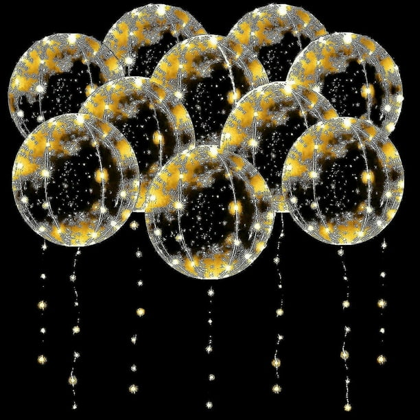 10 Pack Led Balloons Light Up Balloons, 20 Inches Clear Bobo Balloons, Helium Balloons Glow In The Dark Balloons, Warm White Party Balloons