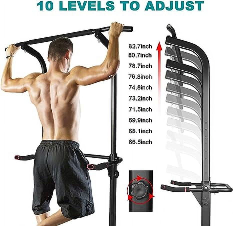 Height Adjustable Power Tower Dip Station, Multi-Function Pull Up Bar with PU Pads, Heavy Duty Steel Fitness Equipment Max 330LBS for Home Gym Full Body Strength Training