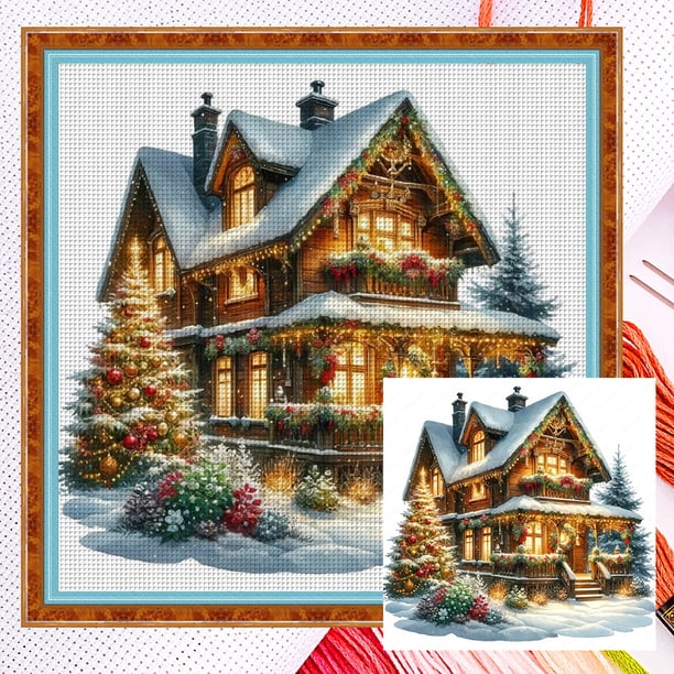 Hilo Algodón Ecológico Bordado Punto Cruz Casa Navidad Contado 11CT 50x50cm