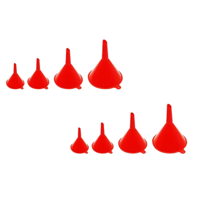 Oleegame 2PC Small Red Plastic Funnel 4 Set Of Simple Portable Household Funnel Oil Funnel Red