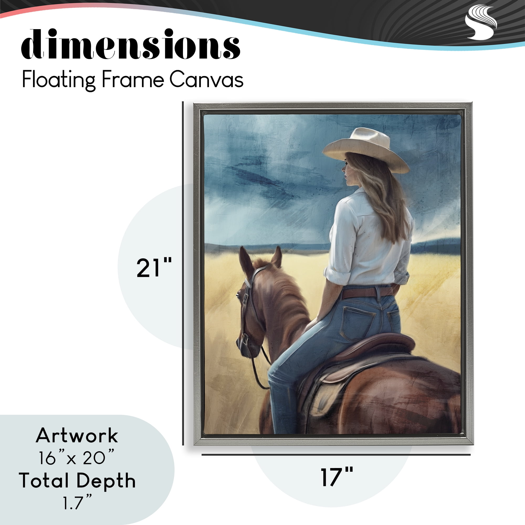 Countryside Cowgirl View Gray Framed Floater Canvas Wall Art, design by Kim Allen