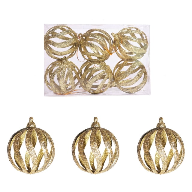 6-Piece 6cm Gold Glitter Wave Hollow Christmas Ornaments Set