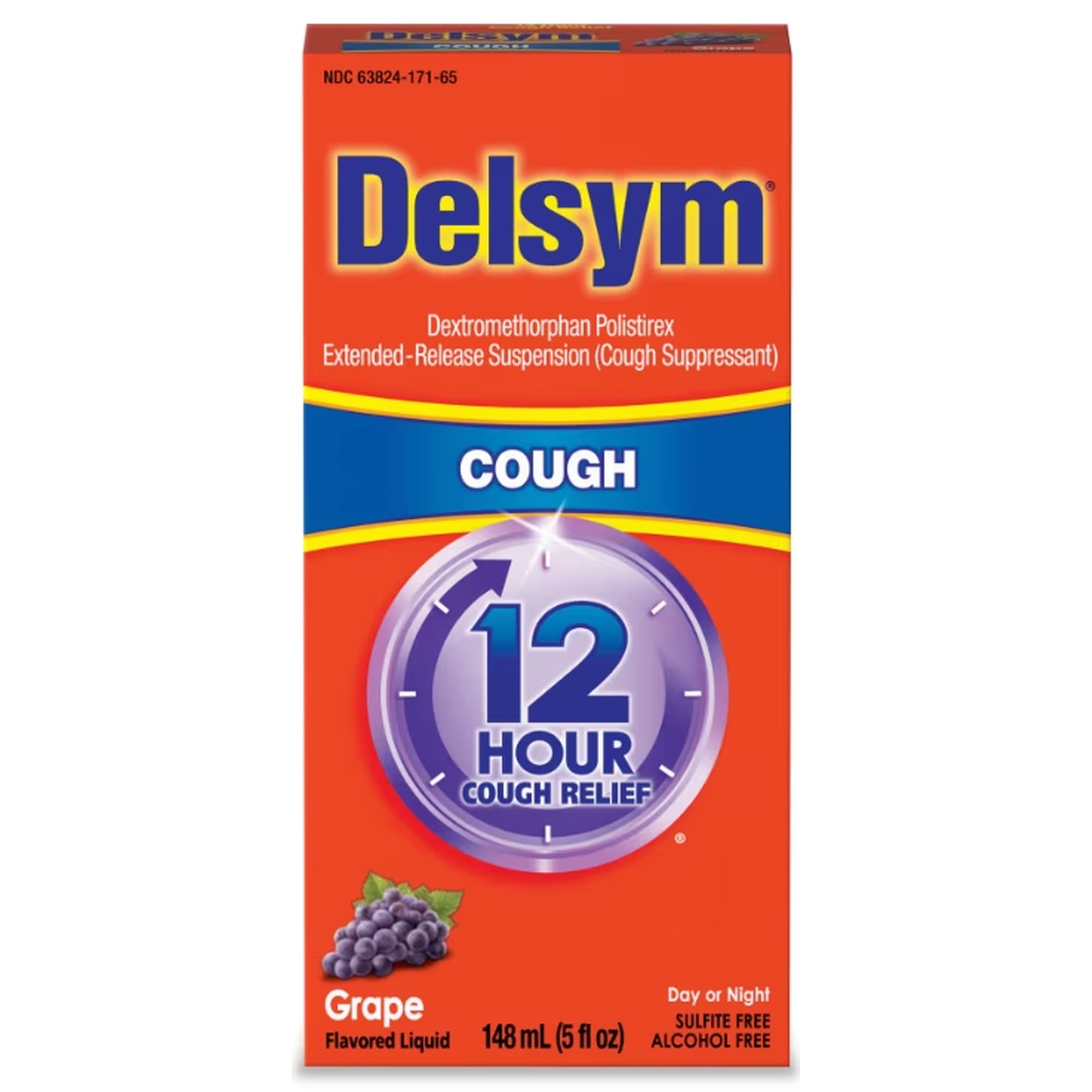 Delsym Adult 12 hour Cough Relief Medicine, Powerful Cough Relief for 12 Good Hours, Cough Suppressing Liquid, #1 Pharmacist Recommended, Grape Flavor, 5 Fl Oz