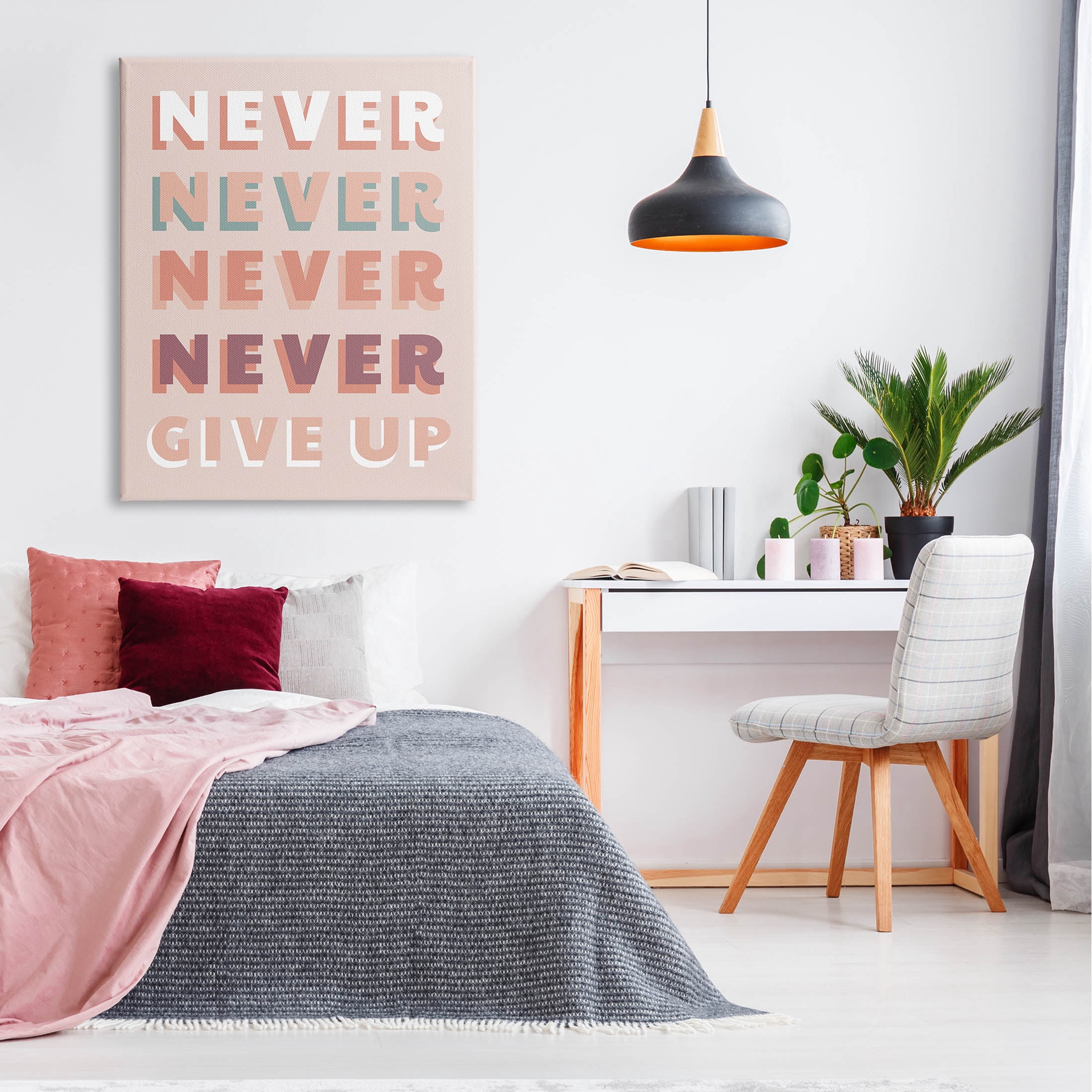 Never Give Up Retro Words Inspirational Graphic Art Gallery Wrapped Canvas Print Wall Art