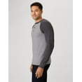 thumbnail image 4 of Hanes Beefy-T Men's Long Sleeve Colorblock Henley Oxford Gray/Slate Heather L, 4 of 10