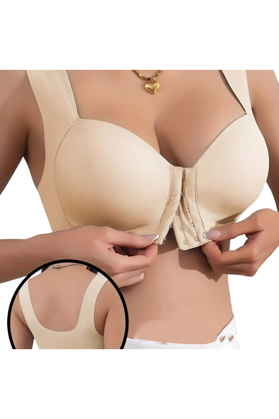 No Boundarie Women's Front Clasp Closure Bras Anti-Sagging Push Up Bralettes Seniors Comfort Wireless Full Coverage Bra