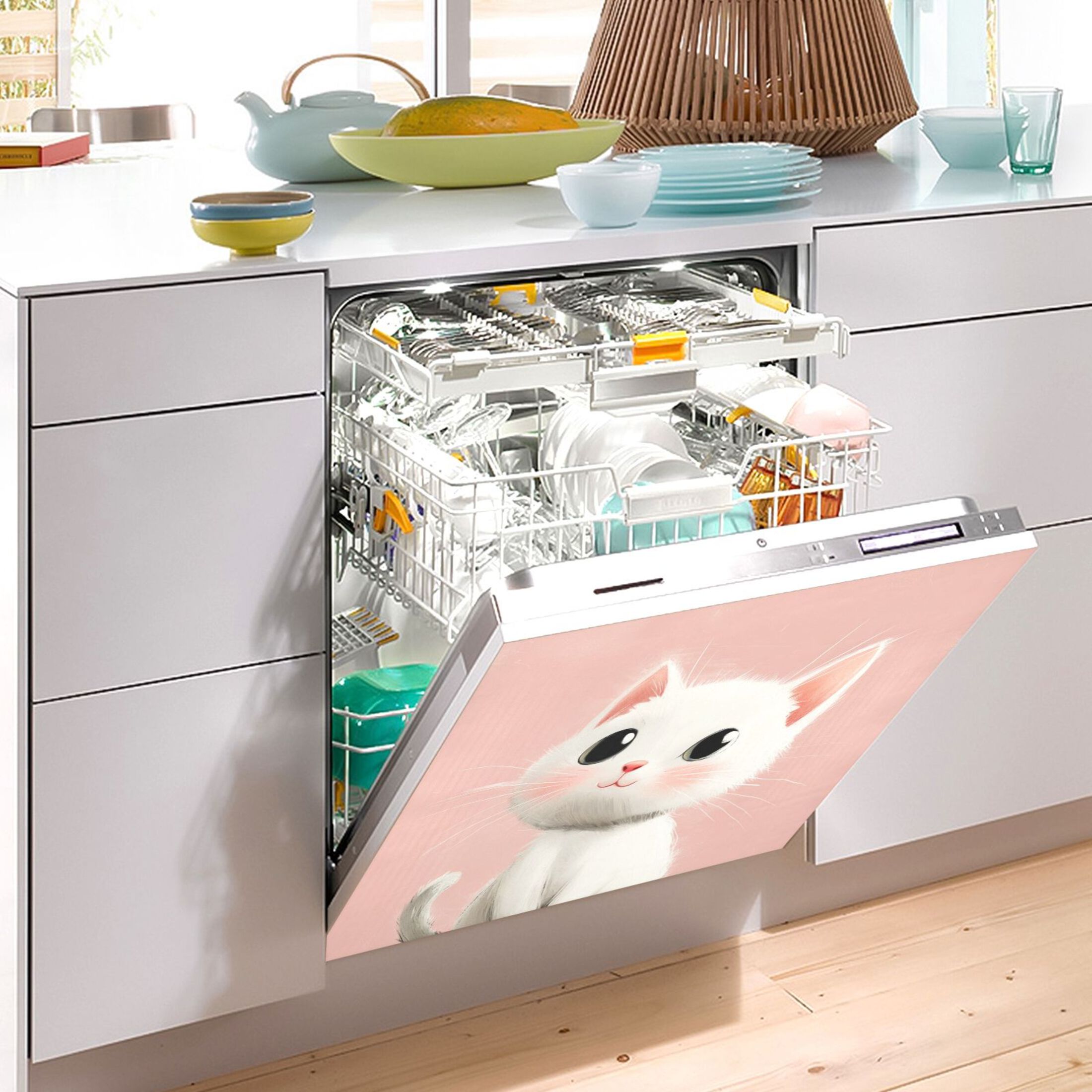 Dishwasher Magnetic Sticker 23x26 Inch Refrigerator Magnetic Sticker Washing Machine Magnetic Sticker Kitchen Panel Magnetic Sticker Home Decor Cute Cat with Black Eyes