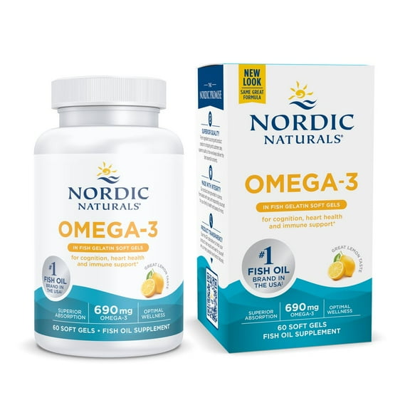 Nordic Naturals Omega-3 Fish Gelatin, Lemon, 690 mg, Immune Support, 60 Ct