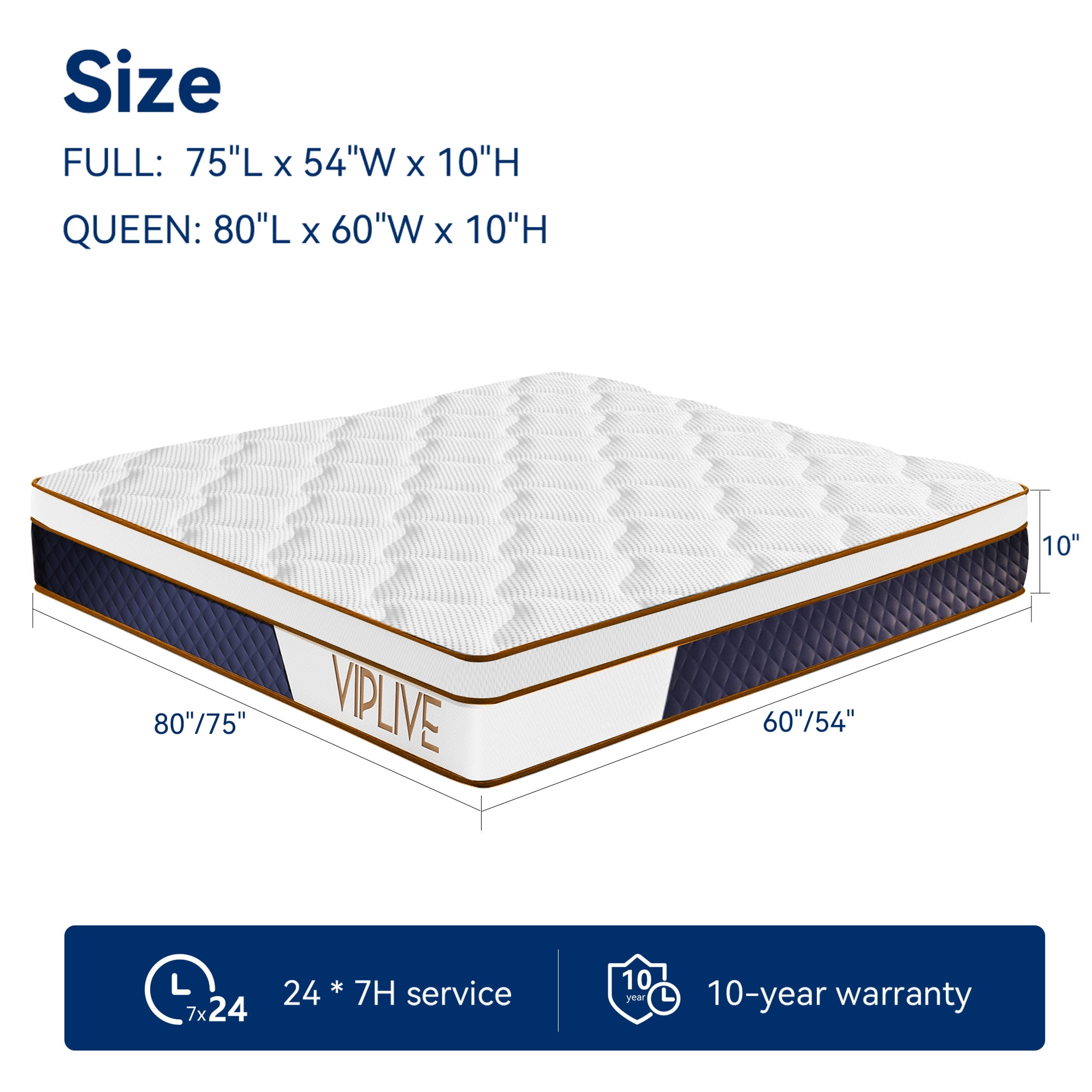 Full Mattress, VIPLIVE 10 inch Memory Foam Mattress in a Box, Full Size