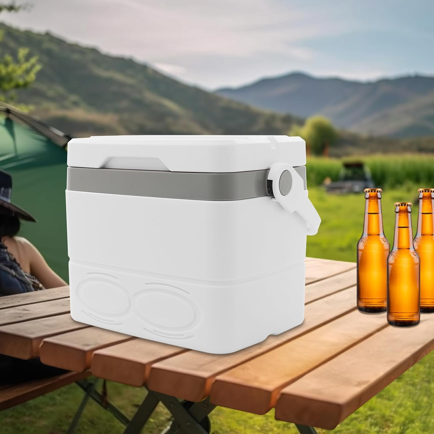 Grey + White 9Qt Insulated Ice Chest Box Portable Ice Chest Hard Cooler Box Lightweight Small Proof Ice Lunch Box with Handle Outdoor Ice Pack for Travel, Camping, Shopping