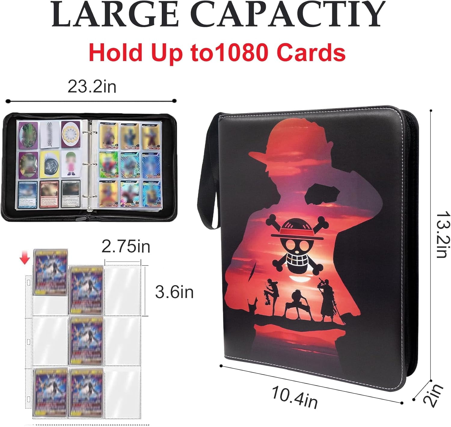 dragon ball z card binder Anime Trading Card Binder for Dragon Ball Cards,4 Pocket with 50 Sleeves up  to 400 Cards One Piece TCG Card Binder,Portable Waterproof Card Storage  Book with Sleeves,Dragonball Cards Z Display Case : main image 1