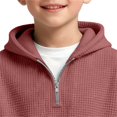 thumbnail image 6 of GiLiling Kids Waffle Hoodie - Boys Girls Solid Color Quarter Zip Long Sleeve Drawstring Hooded Sweatshirt with Pocket (Brick Red, 14-15 Years), 6 of 8