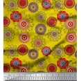 thumbnail image 1 of Soimoi Yellow polyester Crepe Fabric Artistic Flower Mandala Print Sewing Fabric Yard 42 Inch Wide, 1 of 3