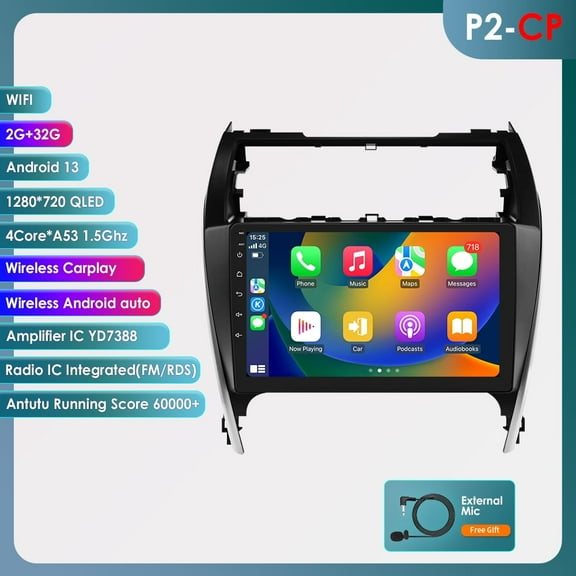 Bluetooth Android 13 Wifi RDS 2 32GB Apple Carplay 10.1" Touch Screen Car Stereo Radio Head Unit GPS Navigation Player For Toyota Camry 2012 2013 2014