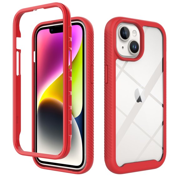 Compatible with iPhone 15 Plus Case Clear, Heavy Duty Dual Layer Shockproof Protection Transparent Women Men [Never Yellowing] [Military Grade Anti-Drop] Hard PC Back Phone Cover,Red