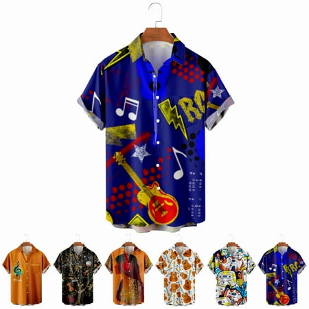 

LANLIN Music Festival Men s and Big Men s Casual Button Down Short Sleeve Shirts Funny Cheap Clothing Apparel for Boys 5-14 Years