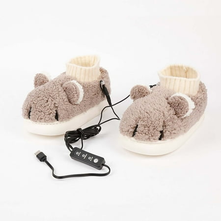 

AXXD Sandals Women USB Heated Slippers Cartoon Heated Feet Warmer Winter Heating Shoes Warm Plush Indoor Slippers(44-45 Coffee)