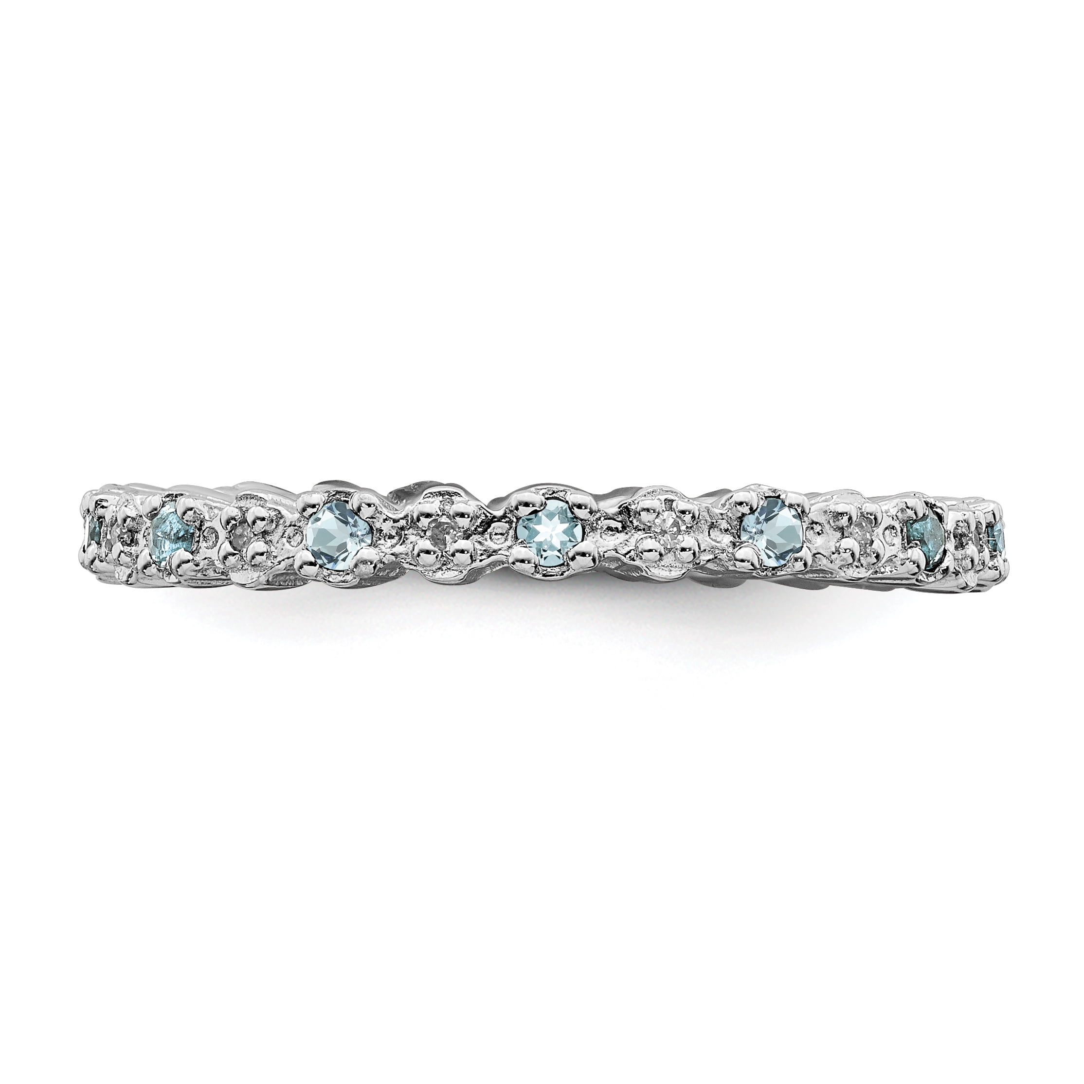 Sterling Silver Aquamarine & Diamond Ring