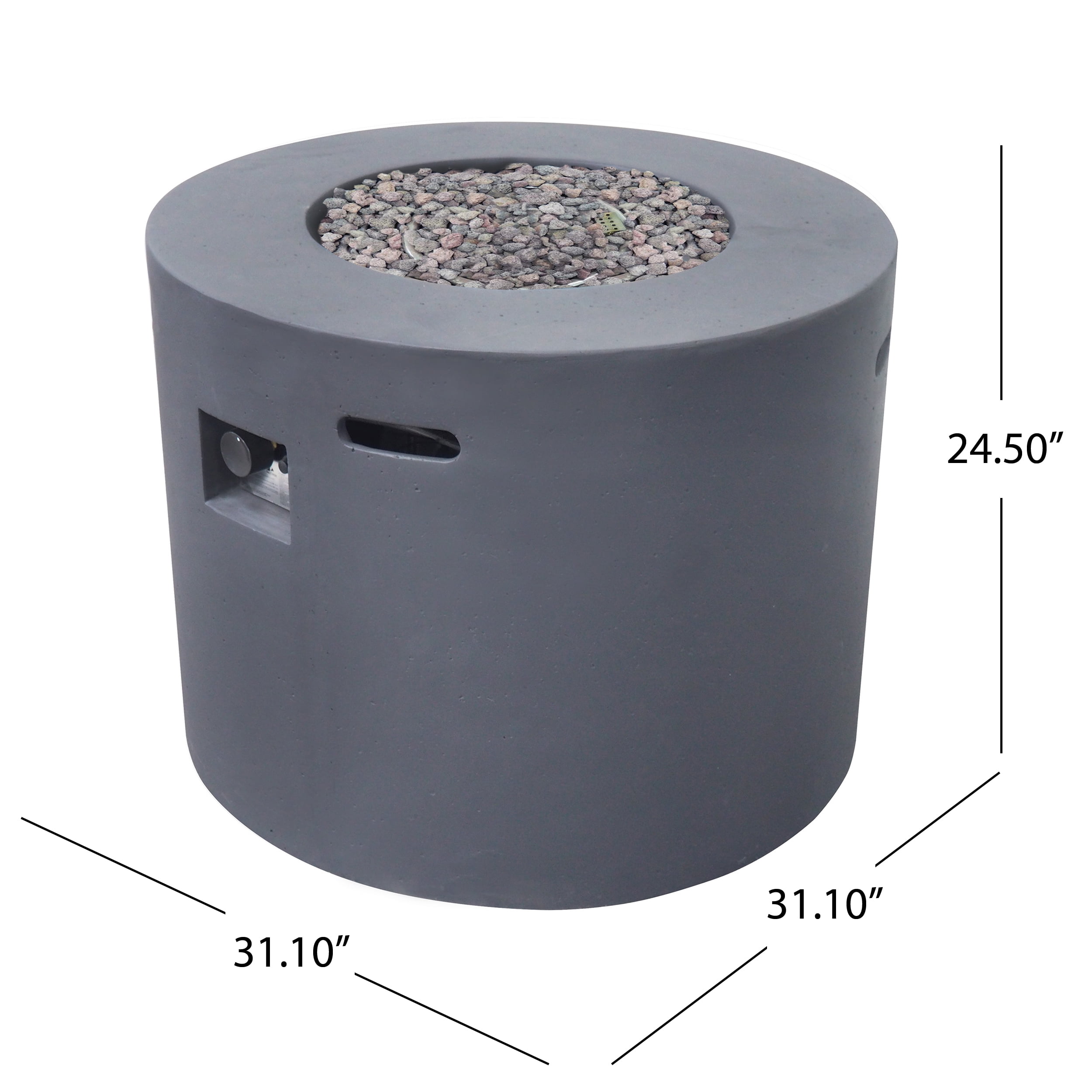 Alison Outdoor 31" Light Weight Concrete Round Gas Burning Fire Pit, Dark Gray