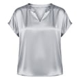 thumbnail image 5 of Babysbule Notch Neck Short Sleeve Blouse S-XXL Women's Casual Office Loose Fit Everyday Top, 5 of 9