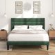 thumbnail image 2 of Cama tapizada 140 x 200 cm, somier con somier de láminas y cabecero, cama doble tapizada, funda de tela de terciopelo en verde oscuro, diseño moderno atemporal, cama juvenil esquí esquí Gafas de esquí, 2 of 5