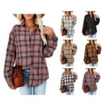 thumbnail image 4 of Women Plaid Top Button Down Long Sleeve Loose Autumn Winter Women Plaid Shirt Blouse Tops for Daily Work Party, 4 of 6