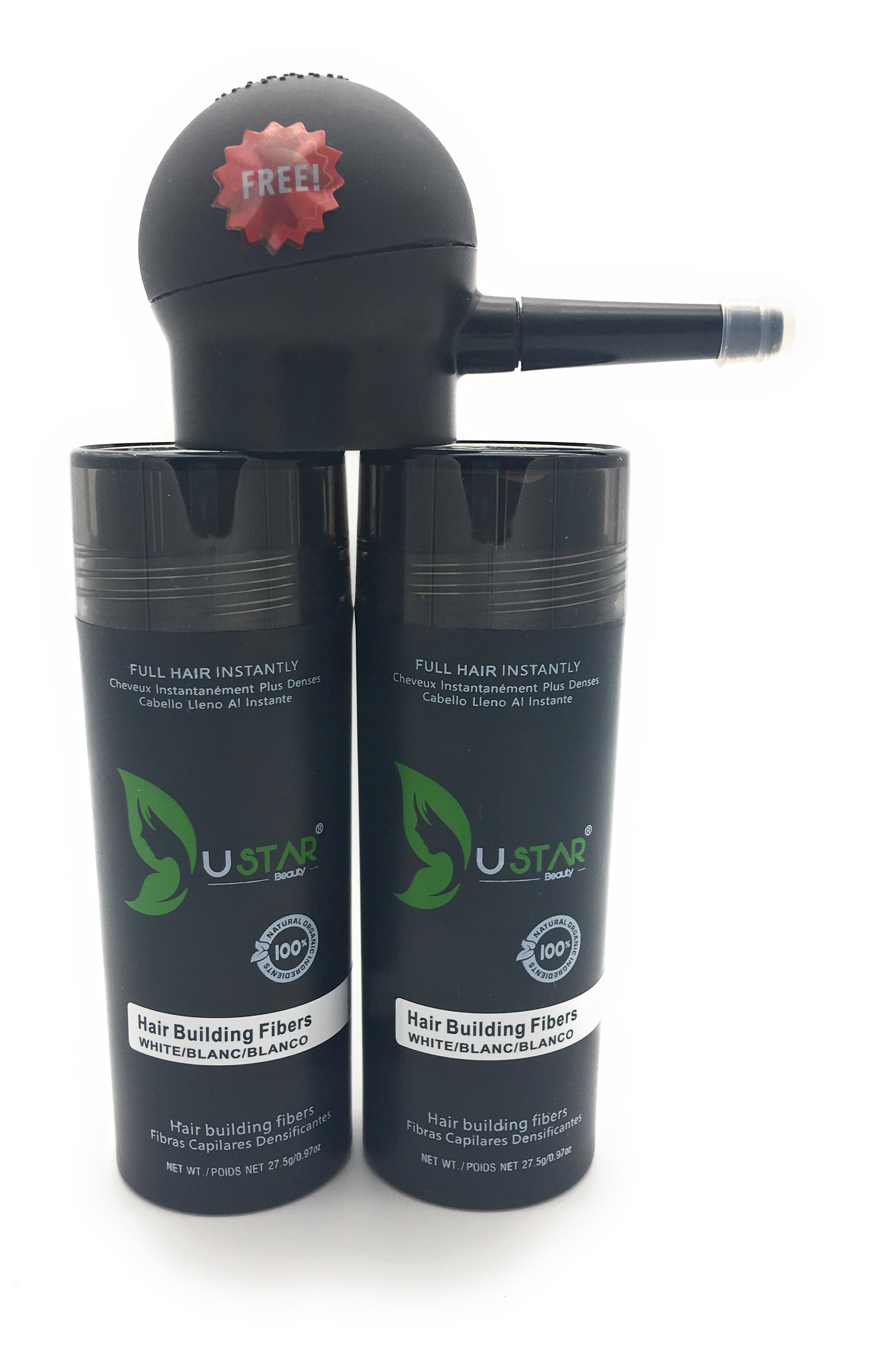 USTAR Hair Building Fibers White .97oz Buy two get one FREE Applicator