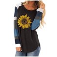 thumbnail image 1 of Chemises pour Femmes Imprimé Tournesol Couture Col Rond Manches Longues T-shirt Décontracté Grande Taille, 1 of 7